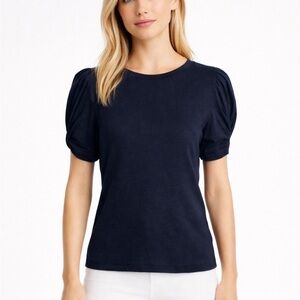 Goldie Lewinter Navy Blue Twisted Puff-Sleeve Tee Size Small 38121